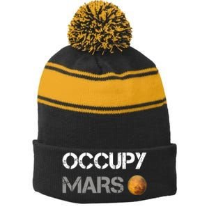 Occupy Mars Elon Musk SpaceX Project Gift Ideas Occupy Mars Trending Stripe Pom Pom Beanie