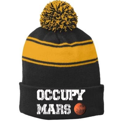 Occupy Mars Elon Musk SpaceX Project Gift Ideas Occupy Mars Trending Stripe Pom Pom Beanie