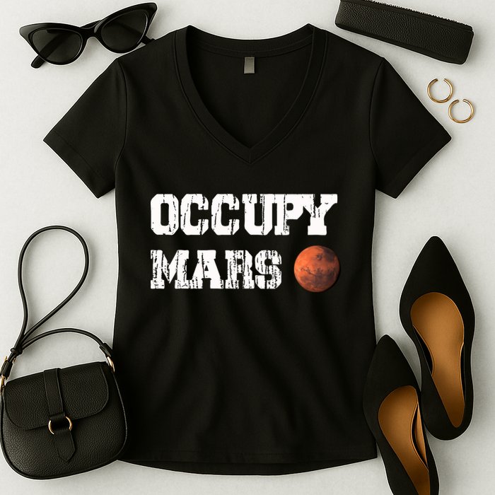 Occupy Mars Elon Musk SpaceX Project Gift Ideas Occupy Mars Trending Women's V-Neck T-Shirt