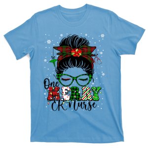 One Merry Er Nurse Buffalo Plaid Messy Bun Christmas Nurse Gift T-Shirt