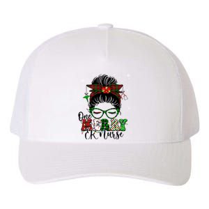 One Merry Er Nurse Buffalo Plaid Messy Bun Christmas Nurse Gift Yupoong Adult 5-Panel Trucker Hat