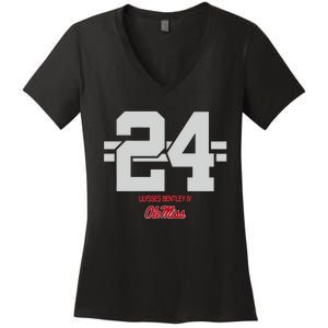 Ole Miss Football Ulysses Bentley Iv 24 Stripe Women's V-Neck T-Shirt