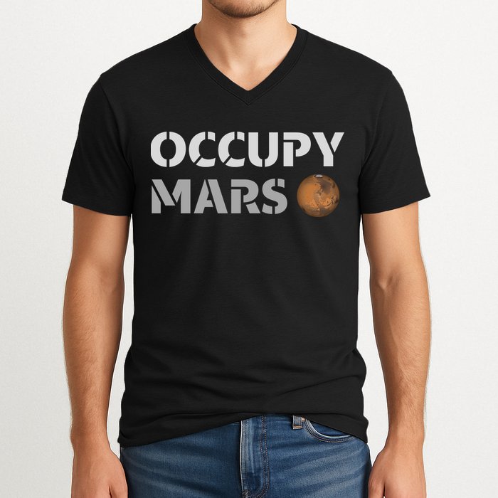 Occupy Mars Funny Occupy Mars V-Neck T-Shirt
