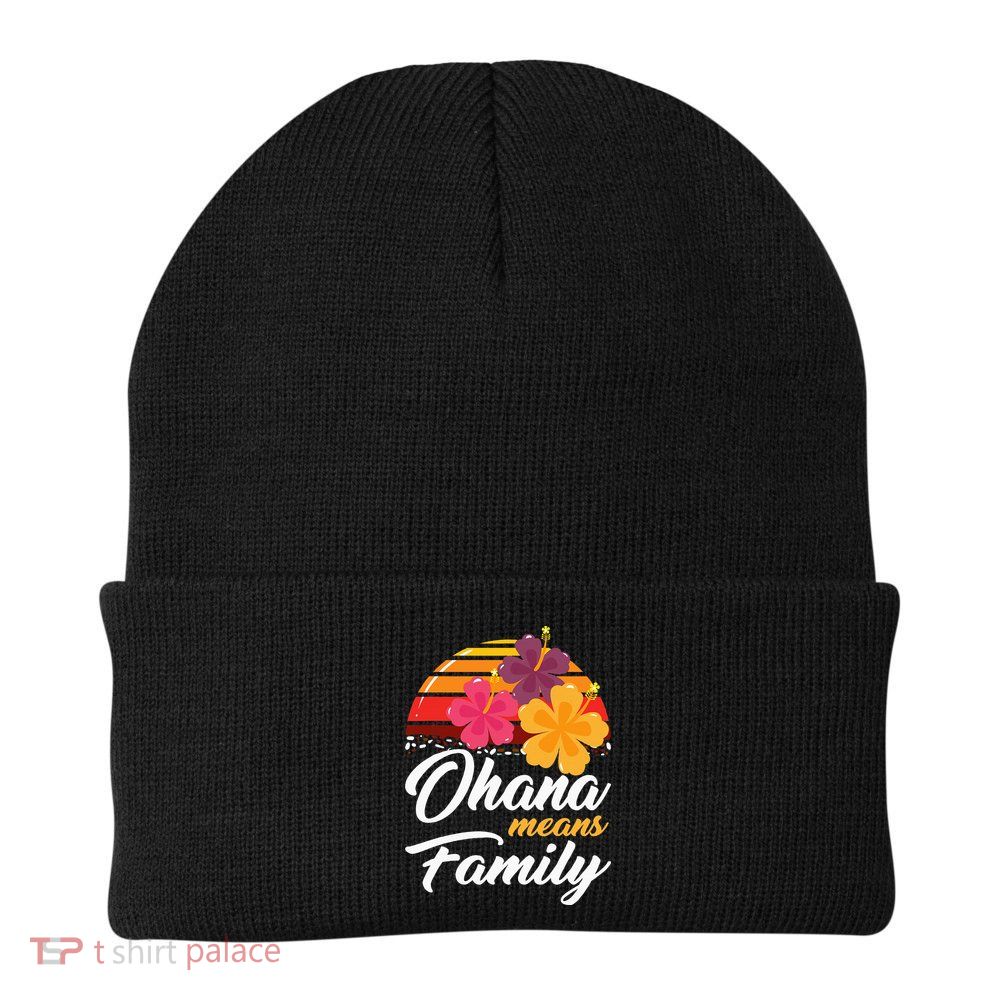 Ohana Means Family Hawaii 70s Retro Vintage Hawaiian Gifts Beanie