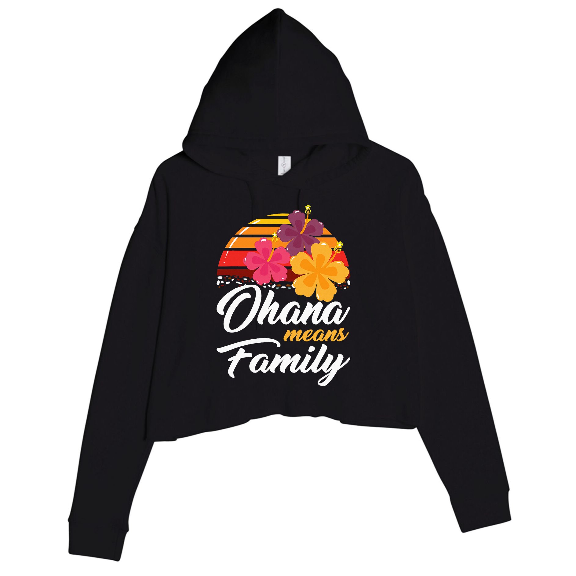 Ohana Means Family Hawaii 70s Retro Vintage Hawaiian Gifts Crop Fleece Hoodie