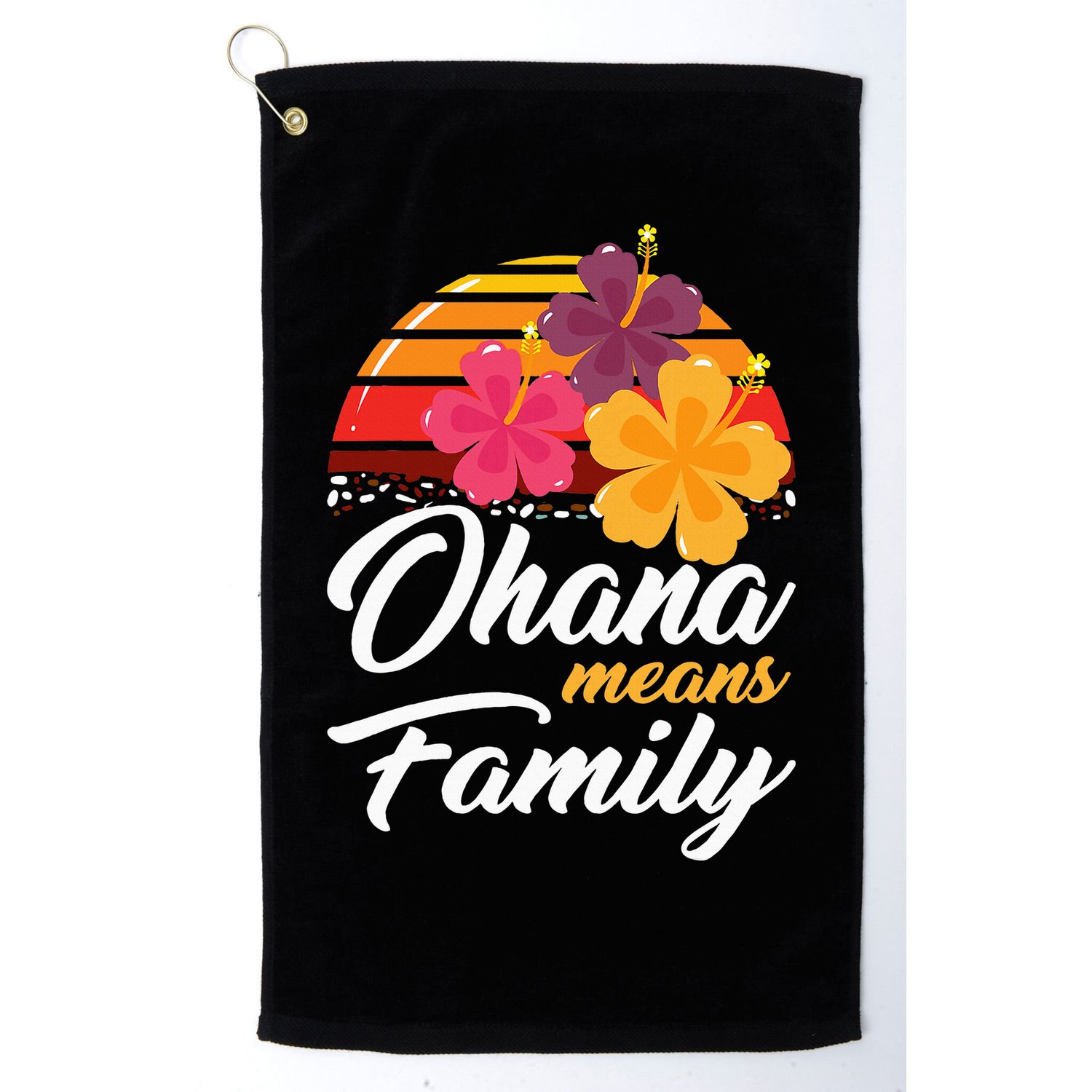 Ohana Means Family Hawaii 70s Retro Vintage Hawaiian Gifts Golf Towel