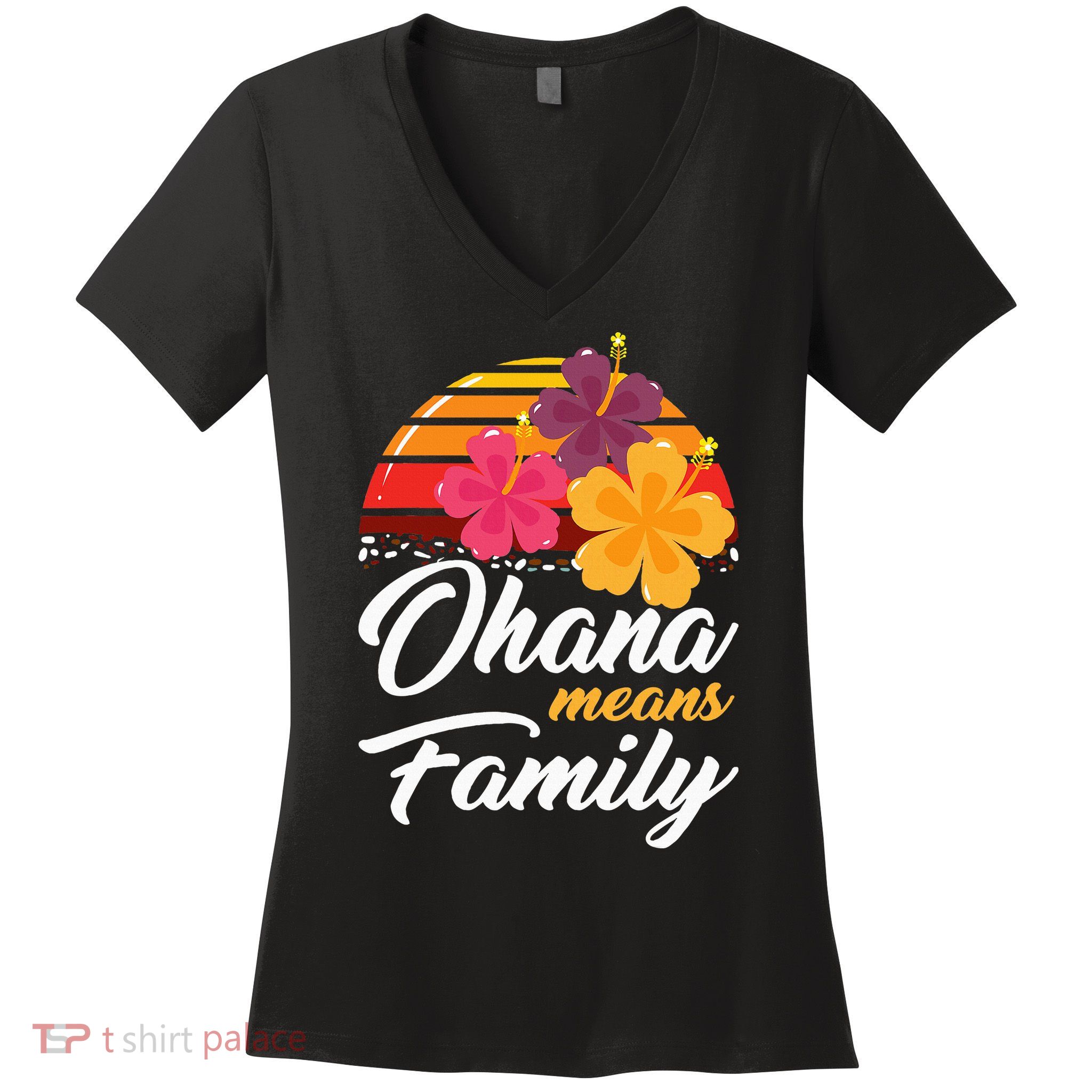 Ohana Means Family Hawaii 70s Retro Vintage Hawaiian Gifts Women's V-Neck T-Shirt
