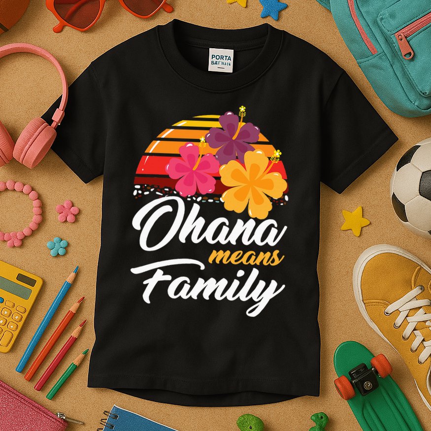 Ohana Means Family Hawaii 70s Retro Vintage Hawaiian Gifts Kids T-Shirt
