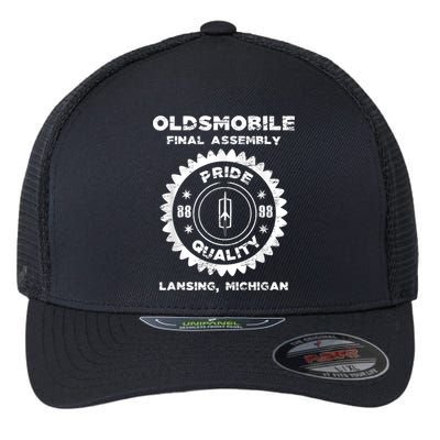 Oldsmobile Motors Final Assembly Graphic Classic Car Show Flexfit Unipanel Trucker Cap