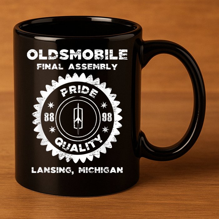 Oldsmobile Motors Final Assembly Graphic Classic Car Show 11oz C Handle Ceramic Mug