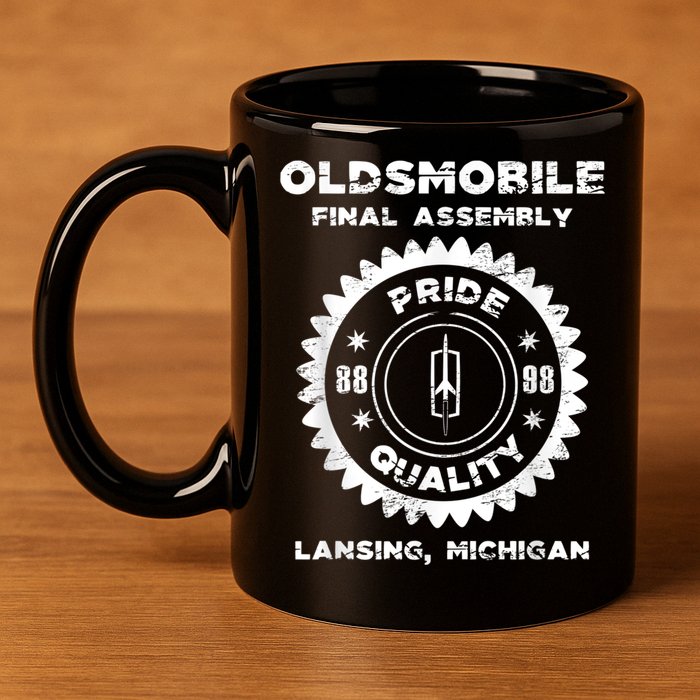 Oldsmobile Motors Final Assembly Graphic Classic Car Show 11oz C Handle Ceramic Mug