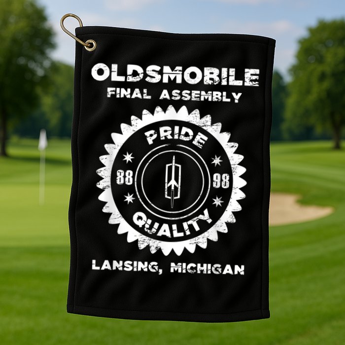 Oldsmobile Motors Final Assembly Graphic Classic Car Show Golf Towel