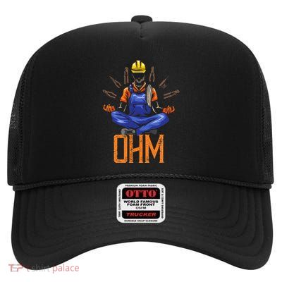 Ohm Meditating Funny Electrician High Crown Mesh Back Trucker Hat