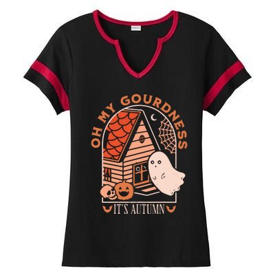 'Oh My Gourdness It Is Autumn Ladies Halftime Notch Neck Tee