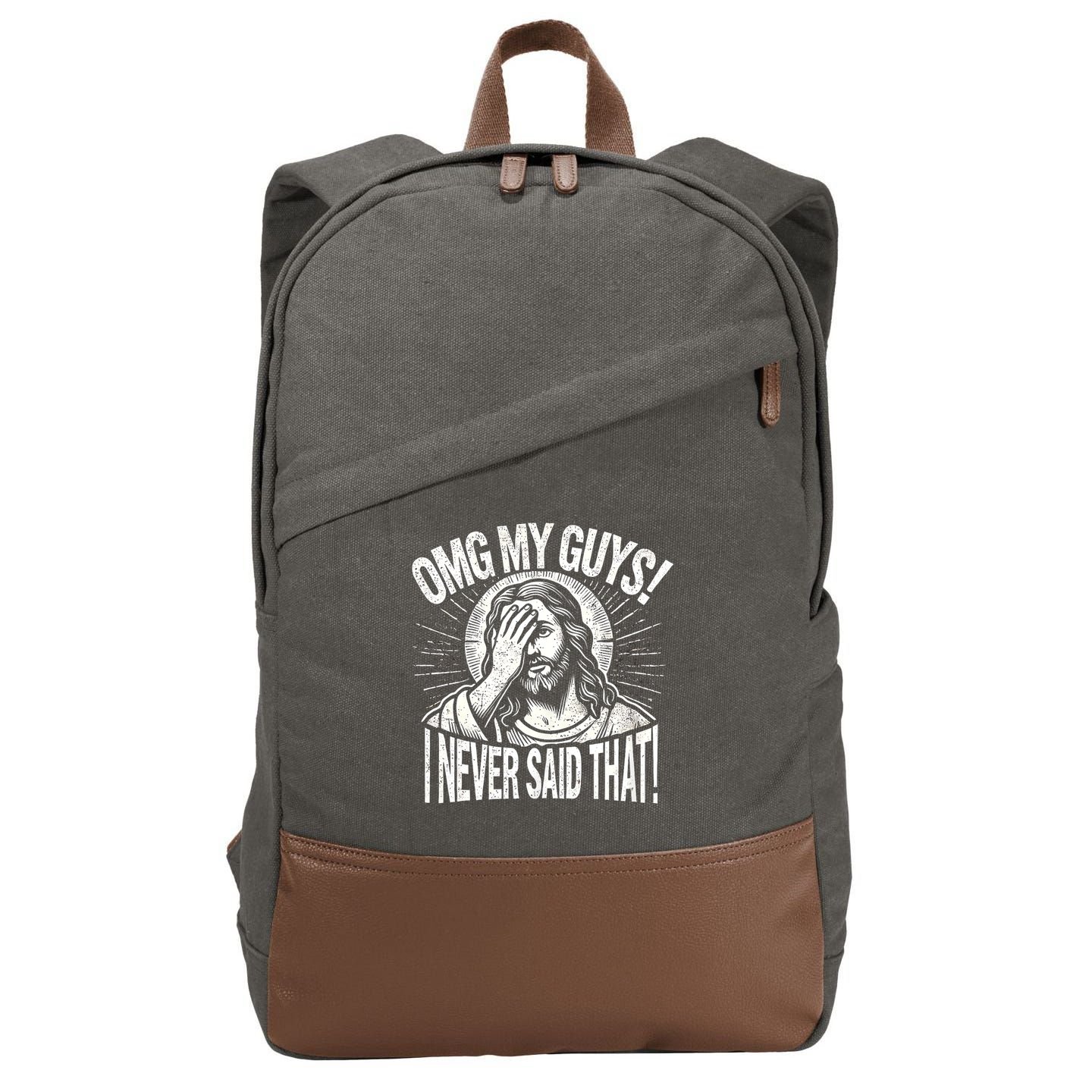 Omg My Guys Funny Jesus Meme Omg My Guys! I Never Said That Cotton Canvas Backpack