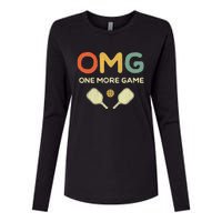 One More Game OMG Retro Funny Pickleball Lover Pickle Ball Womens Cotton Relaxed Long Sleeve T-Shirt