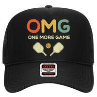 One More Game OMG Retro Funny Pickleball Lover Pickle Ball High Crown Mesh Back Trucker Hat