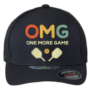 One More Game OMG Retro Funny Pickleball Lover Pickle Ball Flexfit Unipanel Trucker Cap