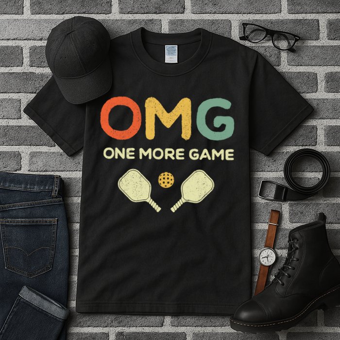One More Game OMG Retro Funny Pickleball Lover Pickle Ball Tall T-Shirt