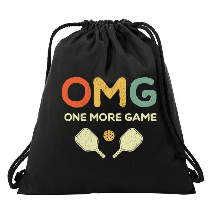 One More Game OMG Retro Funny Pickleball Lover Pickle Ball Drawstring Bag