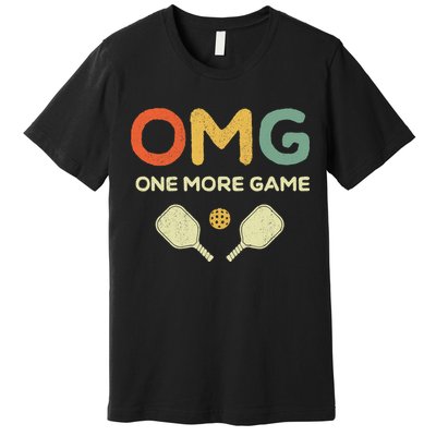 One More Game OMG Retro Funny Pickleball Lover Pickle Ball Premium T-Shirt