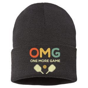 One More Game OMG Retro Funny Pickleball Lover Pickle Ball Sustainable Knit Beanie