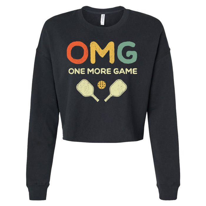 One More Game OMG Retro Funny Pickleball Lover Pickle Ball Cropped Pullover Crew