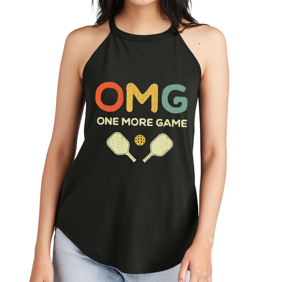 One More Game OMG Retro Funny Pickleball Lover Pickle Ball Women's Perfect Tri Rocker Tank
