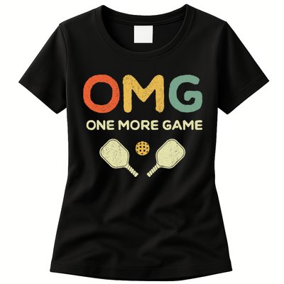 One More Game OMG Retro Funny Pickleball Lover Pickle Ball Womens T-Shirt