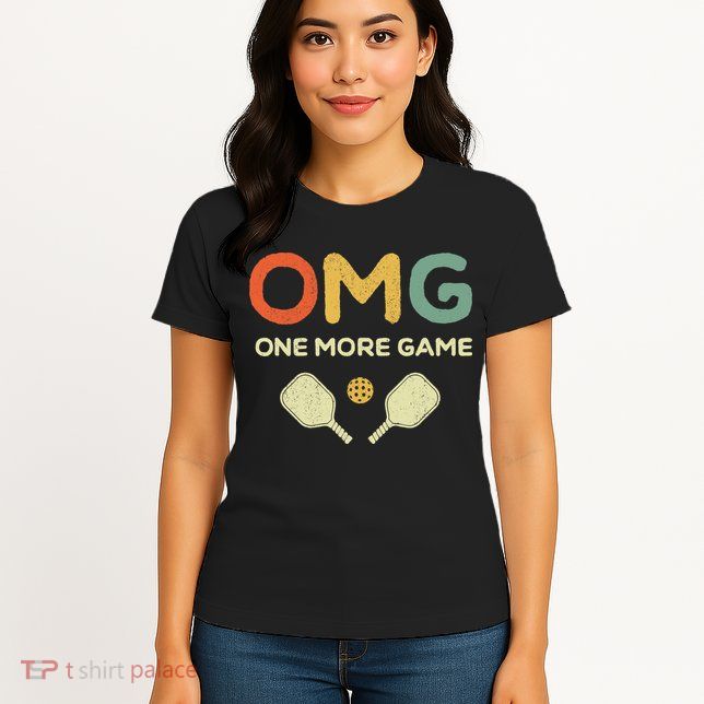One More Game OMG Retro Funny Pickleball Lover Pickle Ball Womens T-Shirt
