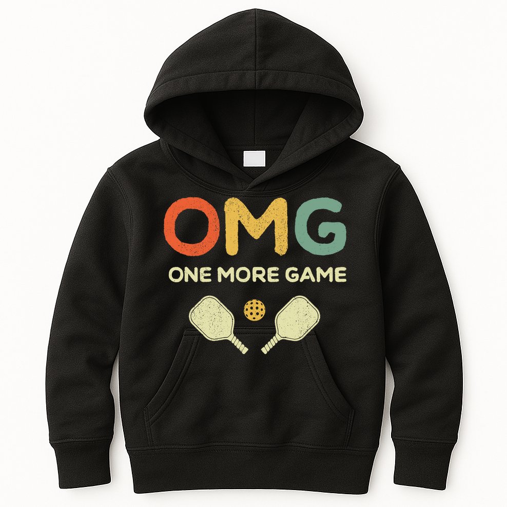 One More Game OMG Retro Funny Pickleball Lover Pickle Ball Kids Hoodie