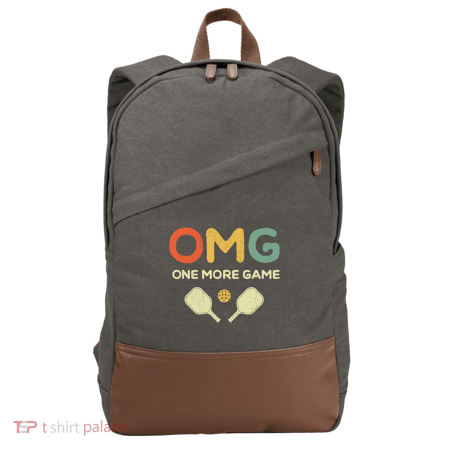 One More Game OMG Retro Funny Pickleball Lover Pickle Ball Cotton Canvas Backpack