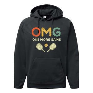 One More Game OMG Retro Funny Pickleball Lover Pickle Ball Performance Fleece Hoodie