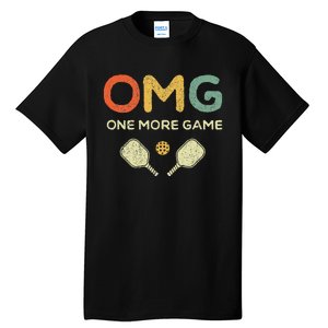 One More Game OMG Retro Funny Pickleball Lover Pickle Ball Tall T-Shirt