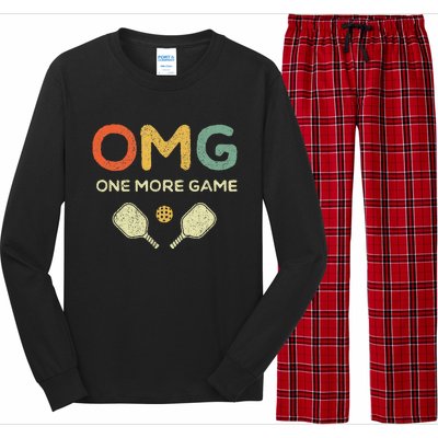 One More Game OMG Retro Funny Pickleball Lover Pickle Ball Long Sleeve Pajama Set