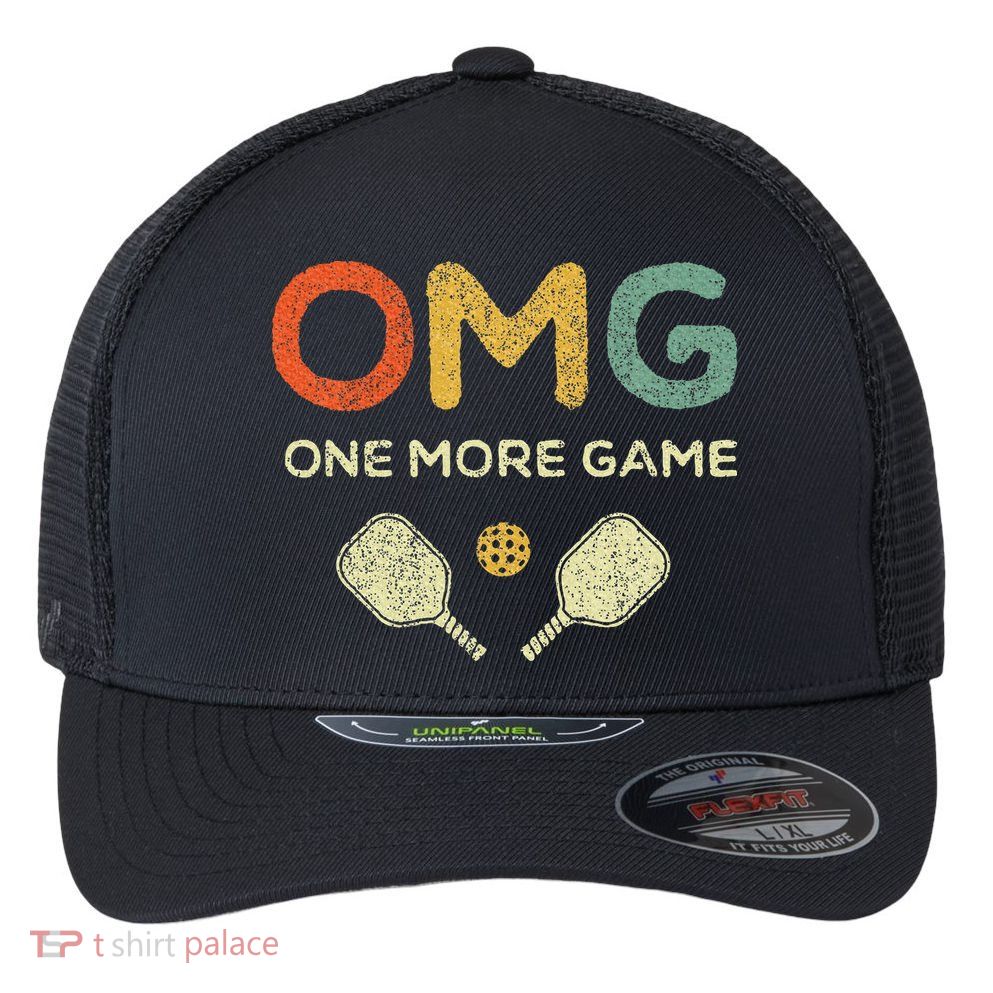 One More Game Omg Retro Funny Pickleball Lover Pickle Ball Flexfit Unipanel Trucker Cap