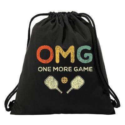 One More Game Omg Retro Funny Pickleball Lover Pickle Ball Drawstring Bag