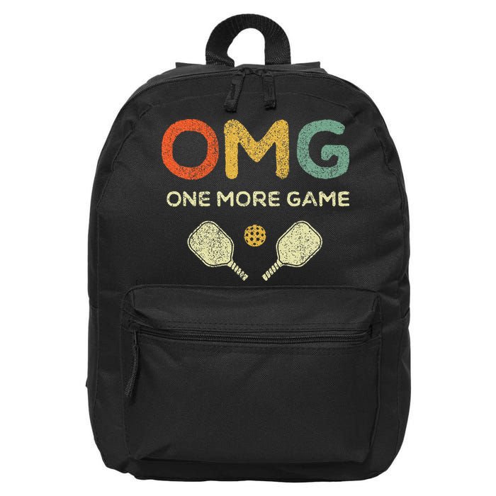 One More Game Omg Retro Funny Pickleball Lover Pickle Ball 16 in Basic Backpack