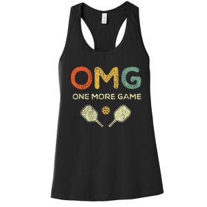 One More Game Omg Retro Funny Pickleball Lover Pickle Ball Women's Racerback Tank