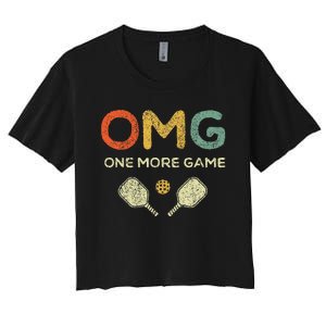 One More Game Omg Retro Funny Pickleball Lover Pickle Ball Women's Crop Top Tee