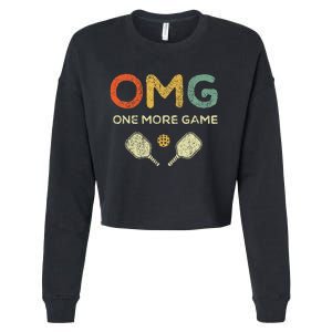 One More Game Omg Retro Funny Pickleball Lover Pickle Ball Cropped Pullover Crew