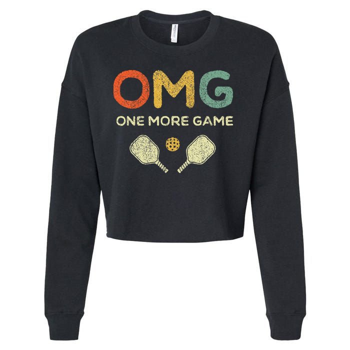 One More Game Omg Retro Funny Pickleball Lover Pickle Ball Cropped Pullover Crew