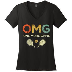 One More Game Omg Retro Funny Pickleball Lover Pickle Ball Women's V-Neck T-Shirt