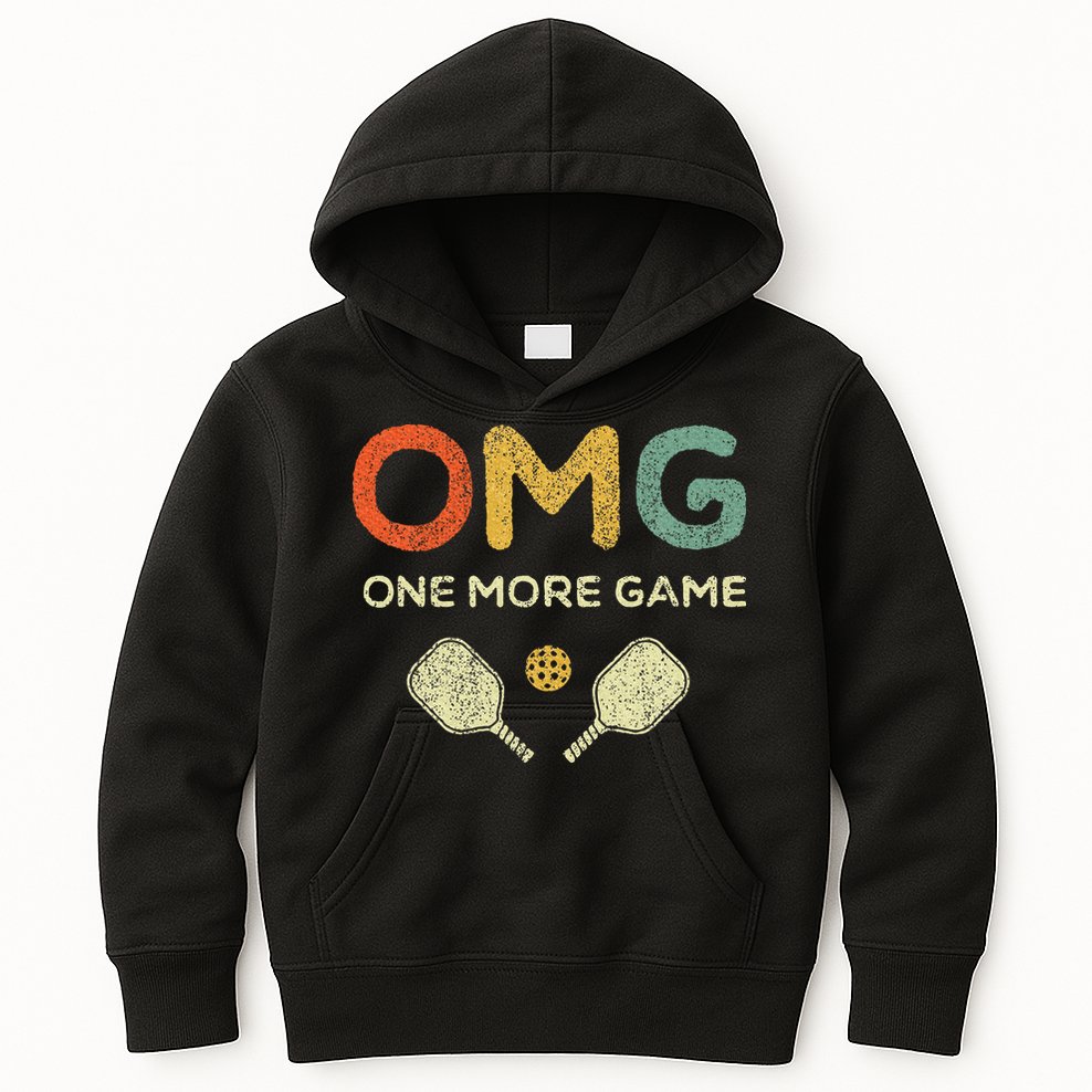 One More Game Omg Retro Funny Pickleball Lover Pickle Ball Kids Hoodie