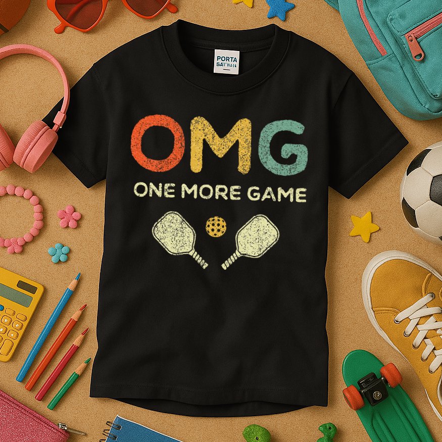 One More Game Omg Retro Funny Pickleball Lover Pickle Ball Kids T-Shirt