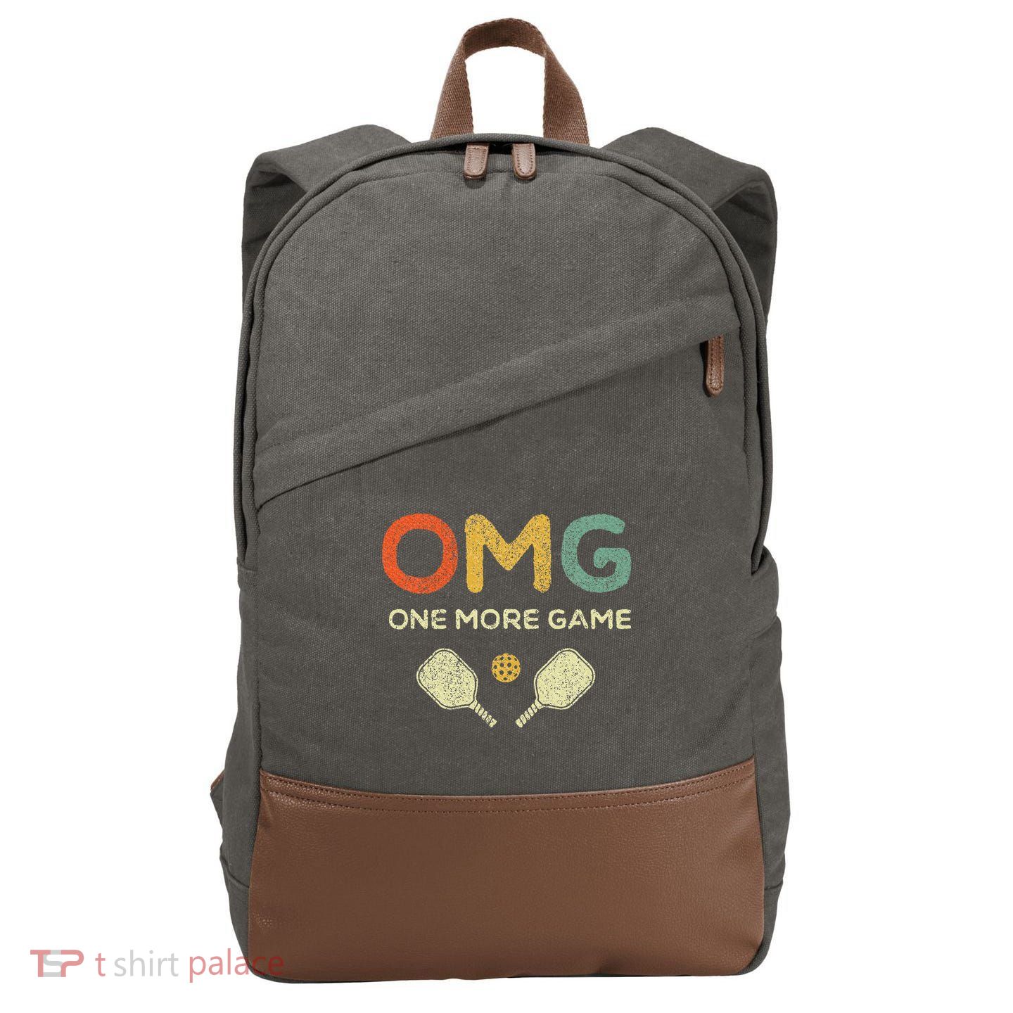 One More Game Omg Retro Funny Pickleball Lover Pickle Ball Cotton Canvas Backpack