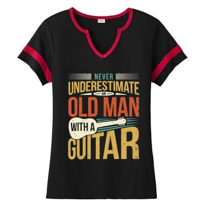 Old Man Guitar Player Saying Father Grandpa Man Guitarist Ladies Halftime Notch Neck Tee