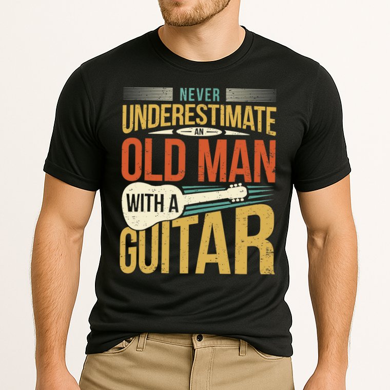 Old Man Guitar Player Saying Father Grandpa Man Guitarist Cooling Performance Crew T-Shirt