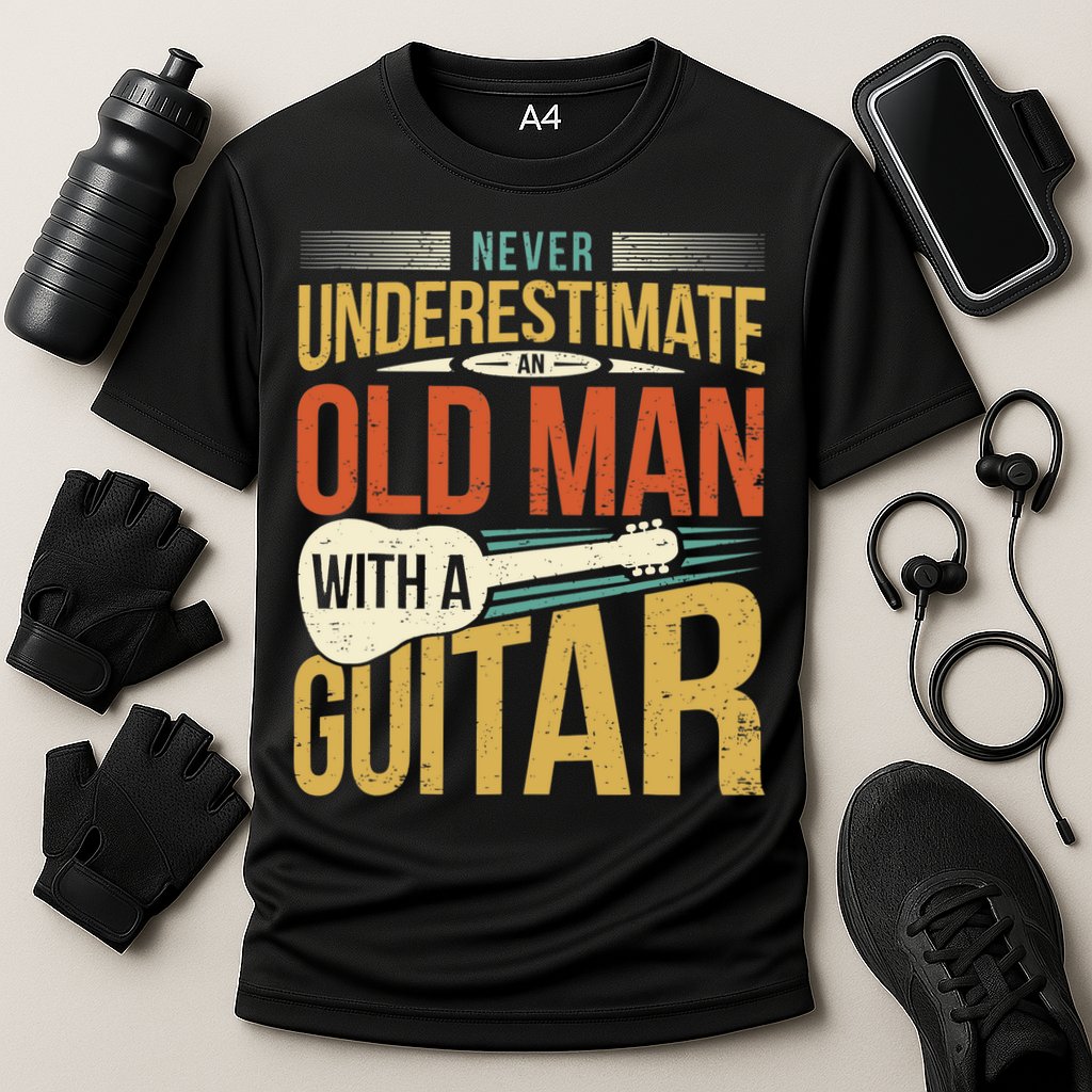 Old Man Guitar Player Saying Father Grandpa Man Guitarist Cooling Performance Crew T-Shirt