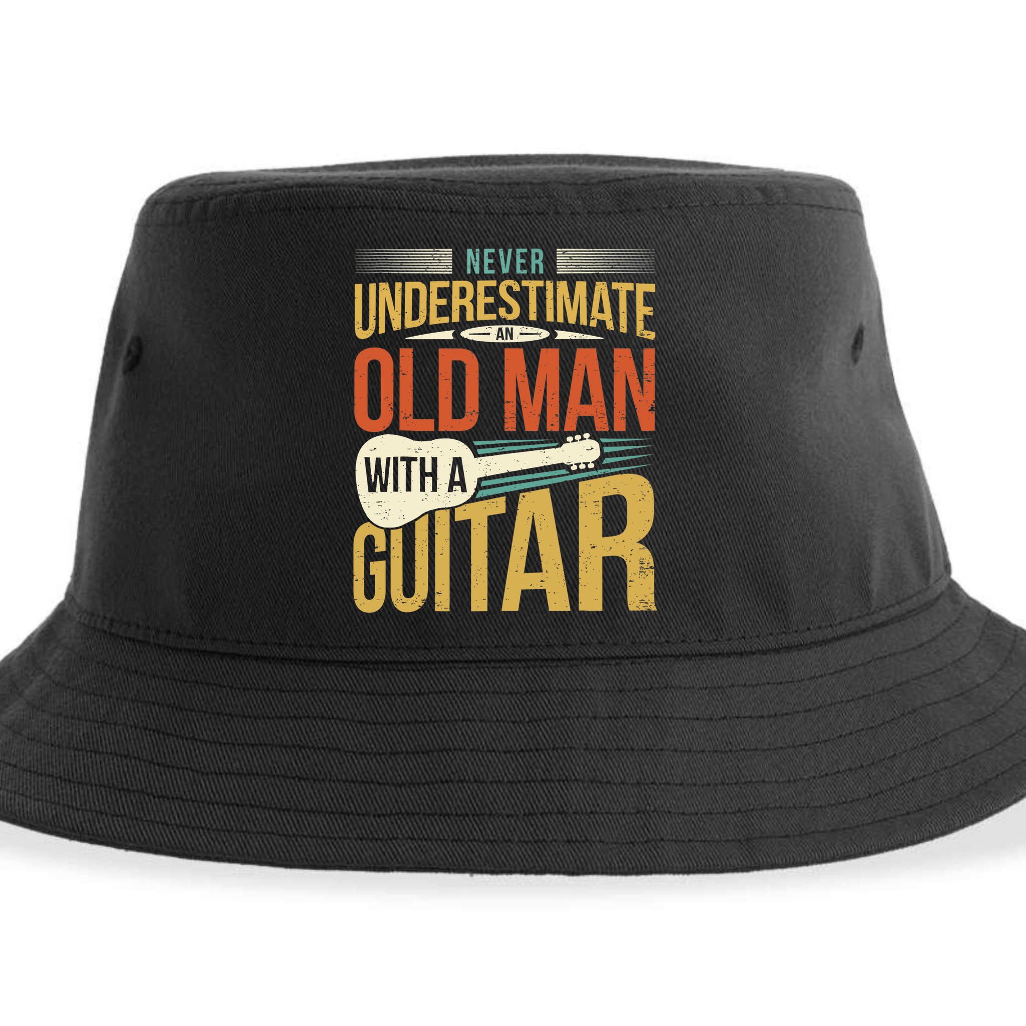 Old Man Guitar Player Saying Father Grandpa Man Guitarist Sustainable Bucket Hat